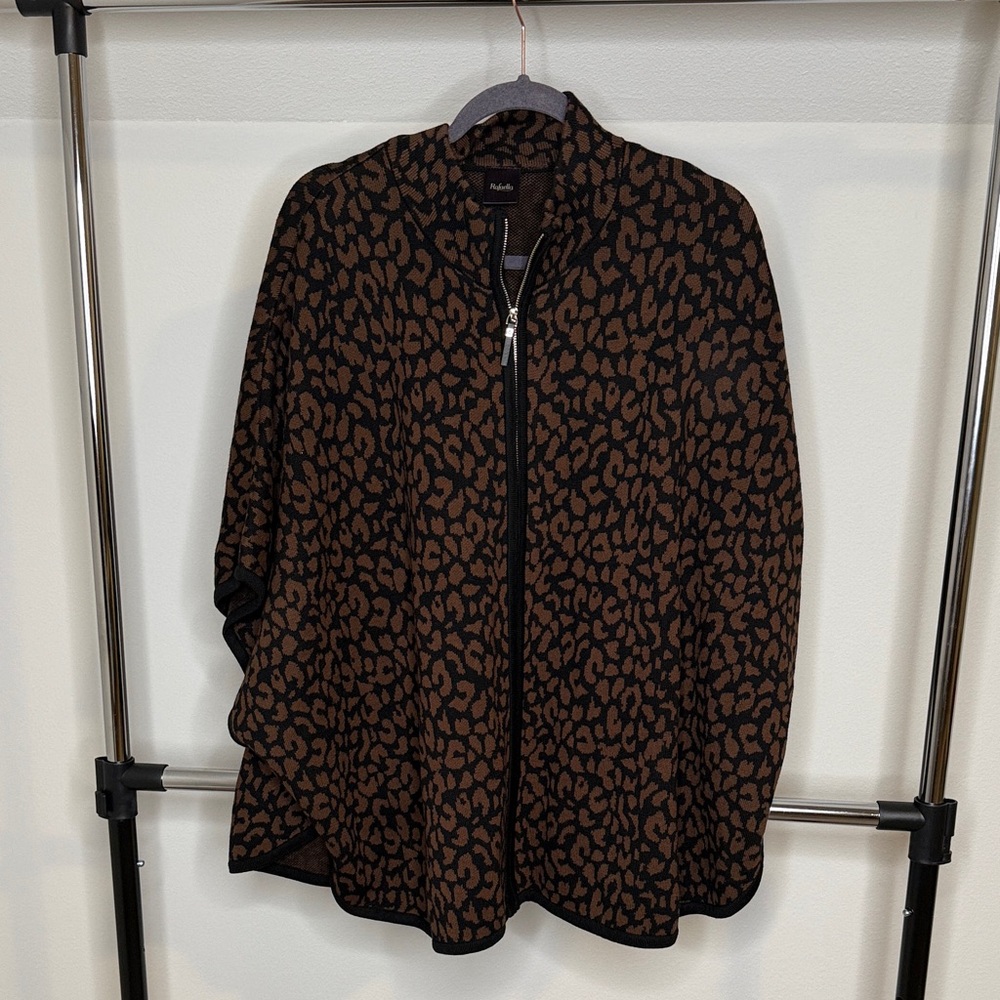 Rafaella Leopard Print Cape in Black and Brown